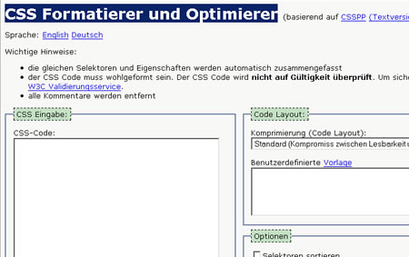 CSS Formatierer und Optimierer
